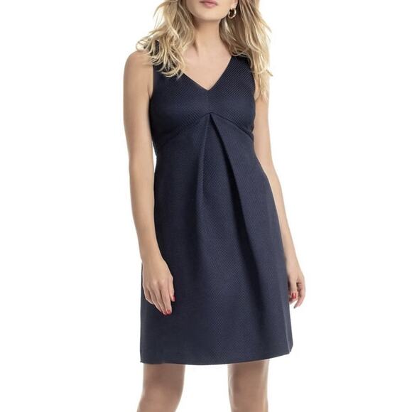 NWT Trina Turk Observer Navy Blue Jacquard Sleeveless Tie Shoulder Dress - Picture 1 of 6
